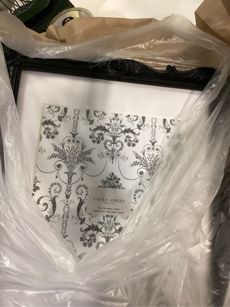 Condition photo showing Good Condition for laura ashley 11x14 black ornate textured hand-crafted resin picture frame, wall mount, decorative floral design home décor, photo gallery, art, more (black, 11x14 (matted 8x10))