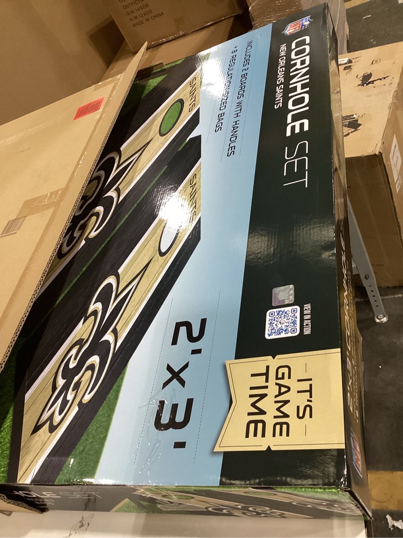 Condition photo showing New/Like New for youthefan nfl 2' x 3' portable cornhole game with logo bags new orleans saints