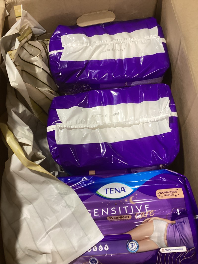 Condition photo showing As Is for tena sensitive care overnight incontinence underwear for women, bladder control, postpartum, l, 64 count (waist size 32in-42in)