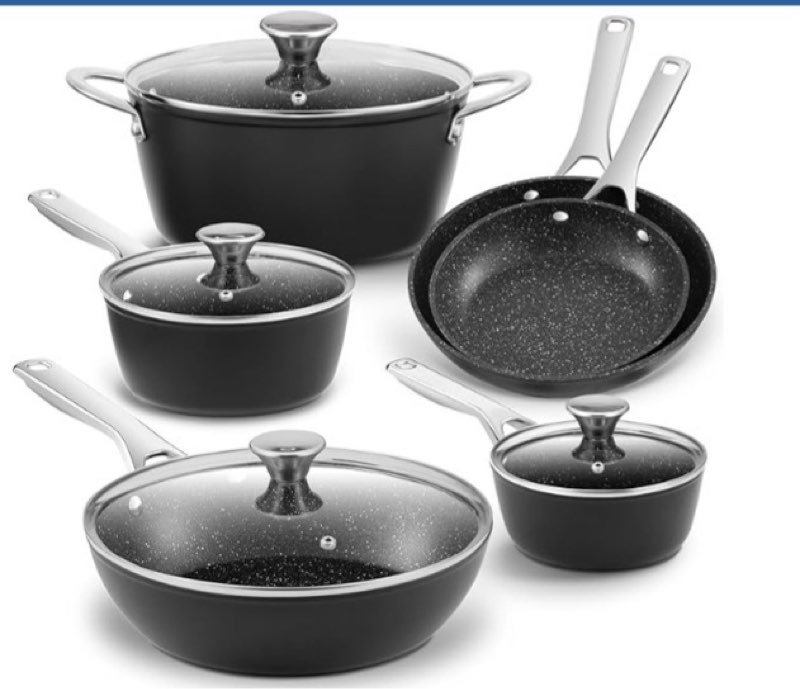 Induction Cookware Nonstick, BEZIA Pots and Pans Set for Induction Cooktop, Compatible with All Stoves, Dishwasher Safe Kitchen Cooking Pan Set with Frying Pans, Saucepans & Stockpot, 10-Piece (Black)