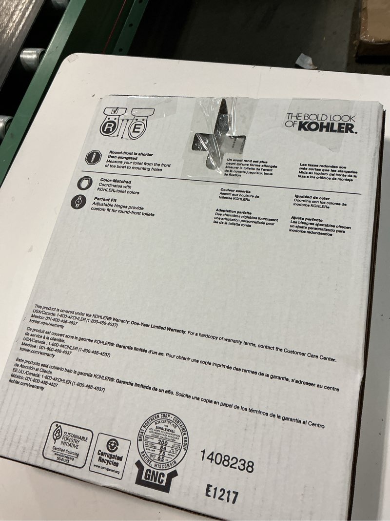 Condition photo showing Good Condition for kohler 20111-0 brevia, slow close toilet seat, round toilet seat, grip-tight bumpers quick-attach hardware, white