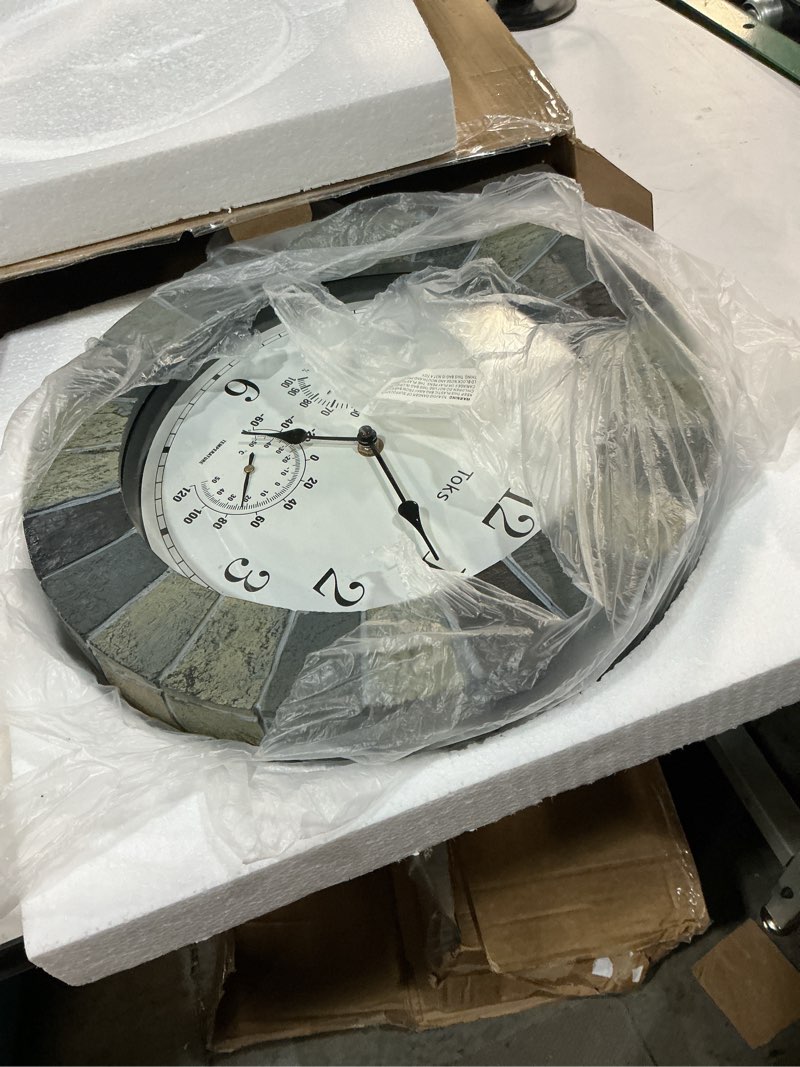 Condition photo showing Good Condition for lily's home 10-inch faux-stone indoor or outdoor wall clock with thermometer and hygrometer