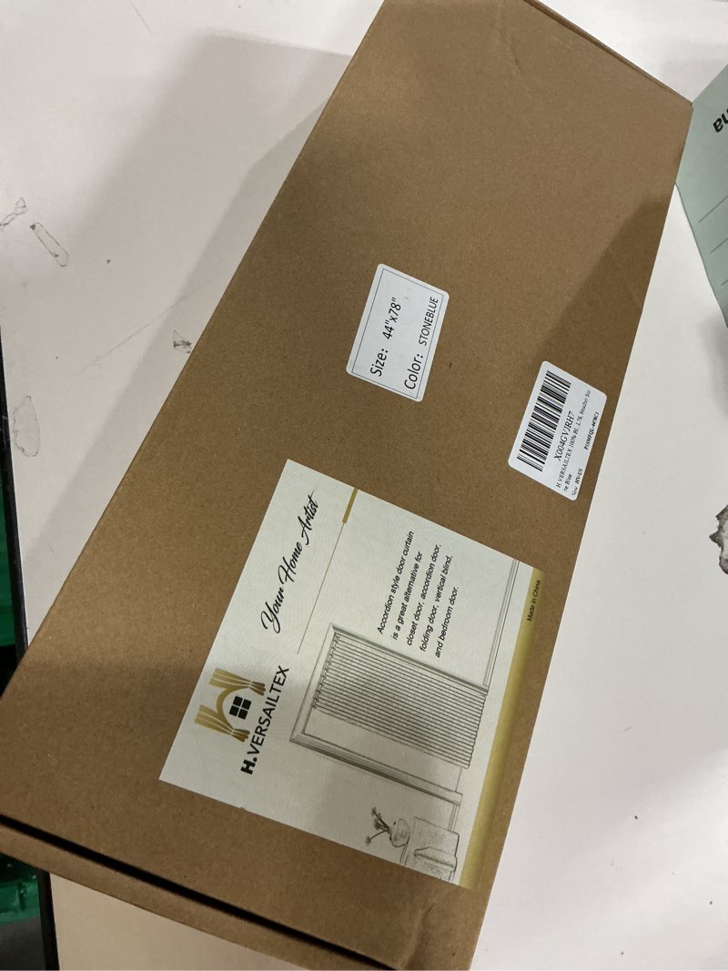 Condition photo showing New/Like New for H.VERSAILTEX 100% Blackout Linen Curtains Accordion Door Curtain for Doorway Privacy Folding Closet Door Curtain Room Divider Sliding Door Shade with Hooks, 1 Panel, W44 x L78, Heather Stone Blue 44"W x 78"L (Pack of 1) Heather Stone Blue