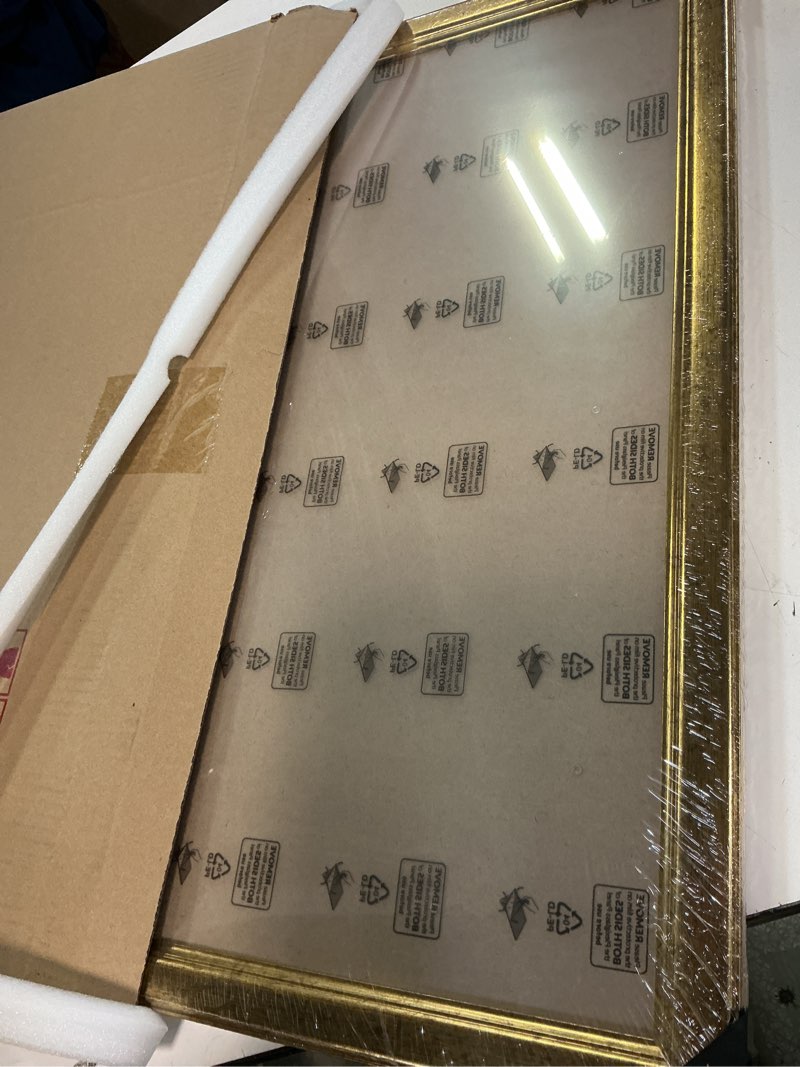 Condition photo showing New/Like New for Wood 22x30 Frame Gold, Ornate Natural 30x22in Poster Picture Frame, Modern Golden 22 x 30inch Gallery Wall Photo Frame with HD Plexiglass, Horizontal Vertical Wall Mounting Display 1pcs
