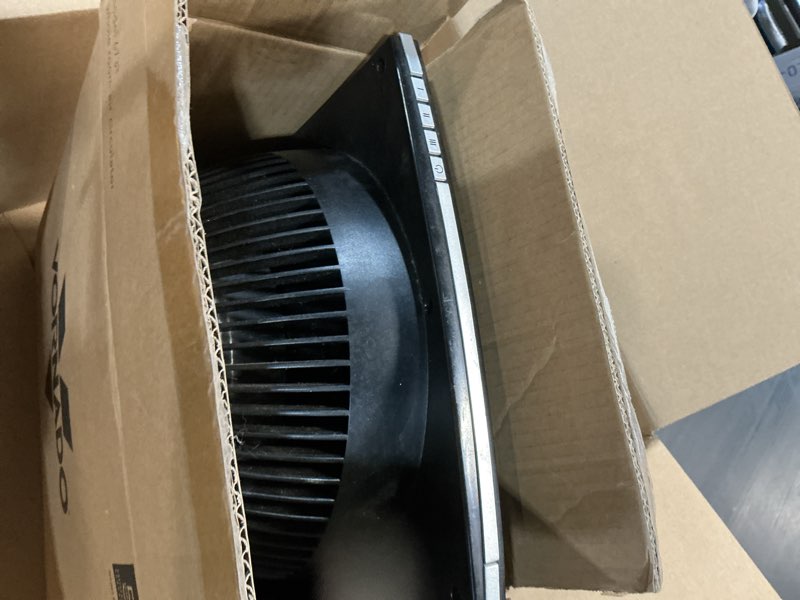 Condition photo showing As Is for Vornado 673T Whole Room Air Circulator Fan with Pivoting Head, 3 Speed Settings, Adjustable Tilt, Manual Control, Signature Vortex Action, Deep Pitched Fan Blades, Powerful Airflow, Black Whole Room 673T - Large