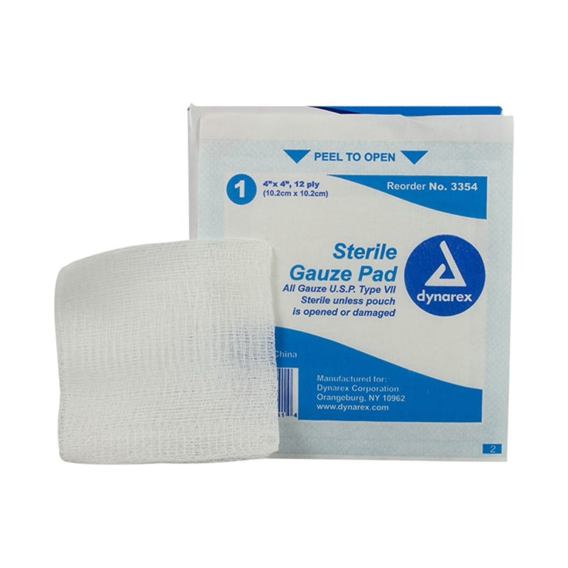 Dynarex Gauze Pad Sterile 1's 3\" x 3\", 12 Ply(pack of 7)