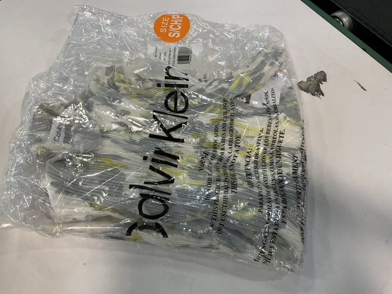 Condition photo showing New/Like New for Calvin Klein Womens Short Sleeve High Neck Accordion Chiffon Blouse Small Pale Citrine Multi