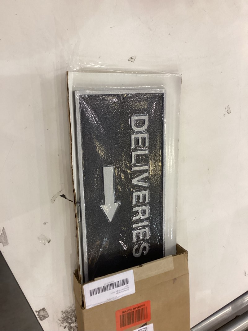 Condition photo showing New/Like New for Deliveries with Right Arrow Standard Wall Statement Plaque - Swedish Iron Wall Mount Swedish Iron 7.25 x 15 in