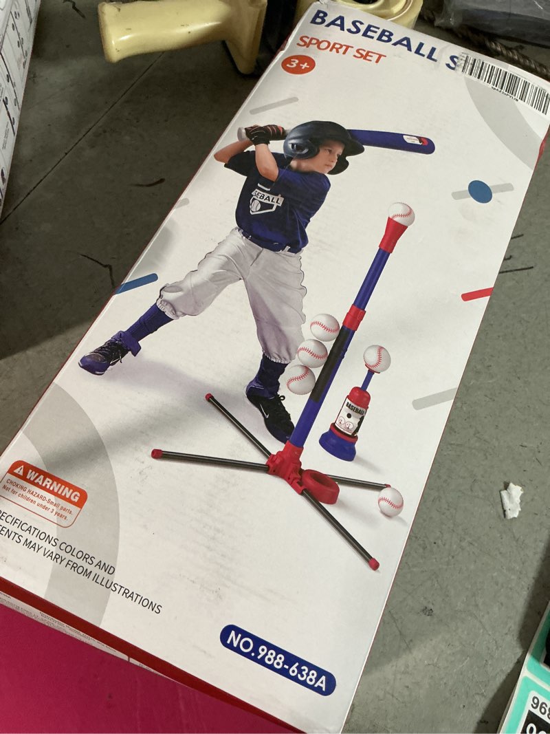 Condition photo showing Good Condition for hyes 3-in-1 baseball set for kids 3-5 - tee ball stand, hanging tee, ball launcher and 6 softballs - adjustable height, indoor/outdoor sport gifts for boys girls, blue 3in1-blue