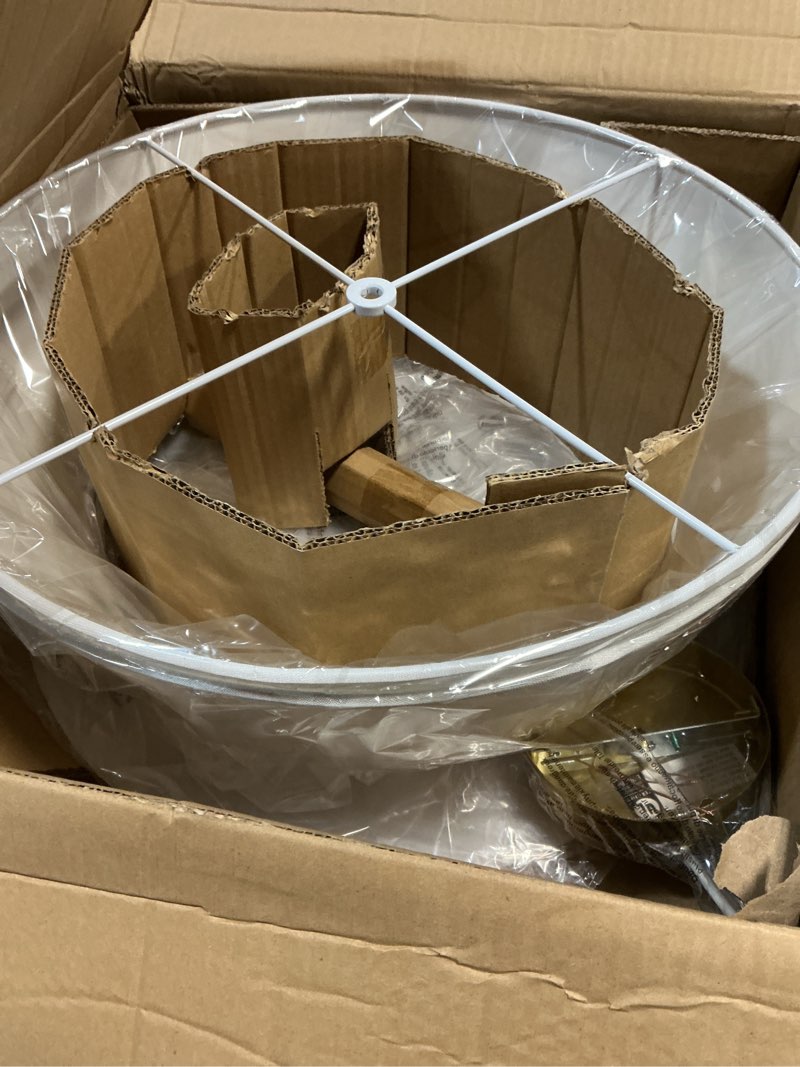 Condition photo showing New/Like New for Modern Chandelier with Off-White Fabric Shade and Brass Finished Adjustable Pendant Light for Kitchen Island Living Room Bedroom Hallway, E26, Dia 18 Inch, UL Listed 18" White