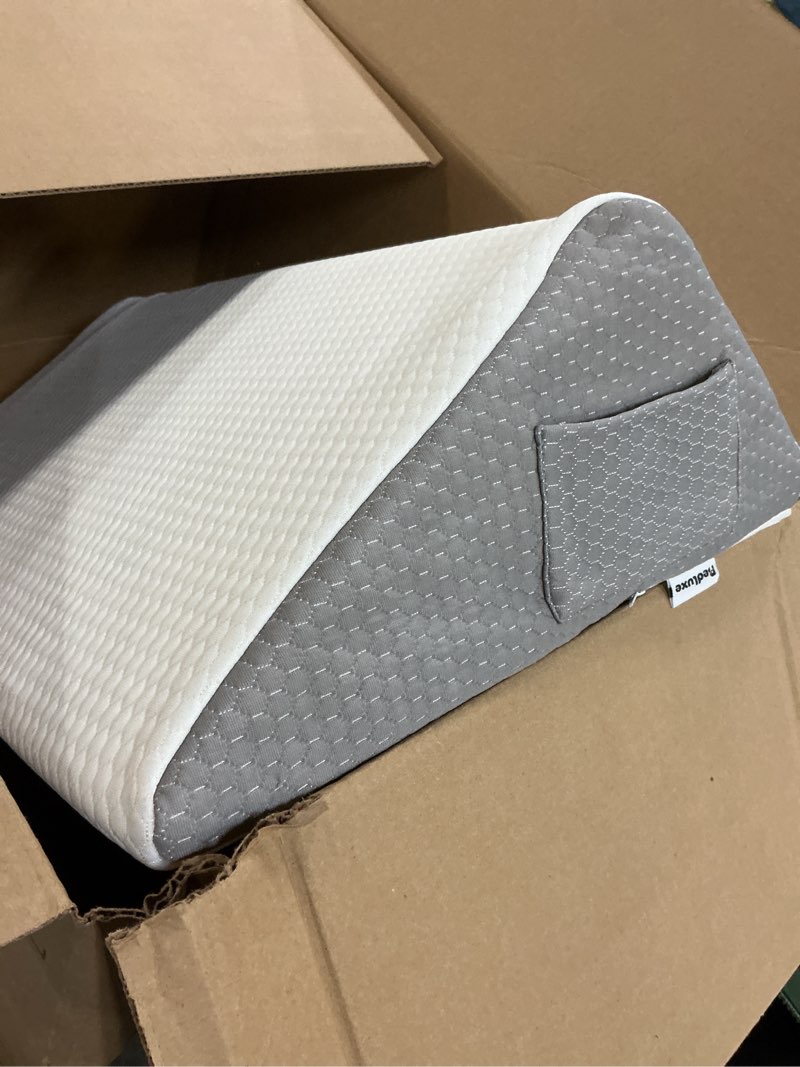 Condition photo showing Good Condition for Bedluxe Knee Pillow for Back Sleeping, Leg Pillow Knee Wedge Pillow, Memory Foam Wedge Pillows for Legs Post Surgery, Triangle Pillow for Knee Support, Leg Elevation, Knees Hip Back Pain Relief, White 23.6*18.9*7.9 Inch White/Grey
