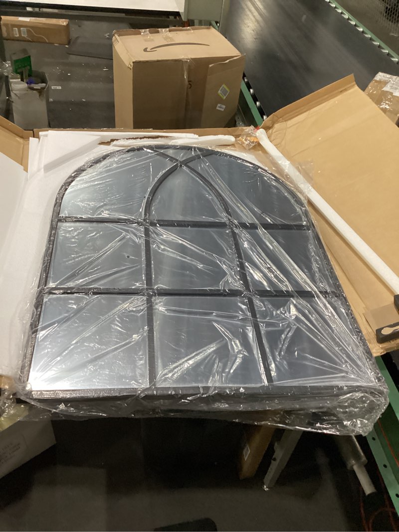 Condition photo showing New/Like New for arched window pane wall mirror 30"x40", window shaped farmhouse style with aluminum frame, decorative wall mirror leaning hanging for living room, courtyard, bedroom, entryway, black 40"l x 30"w black