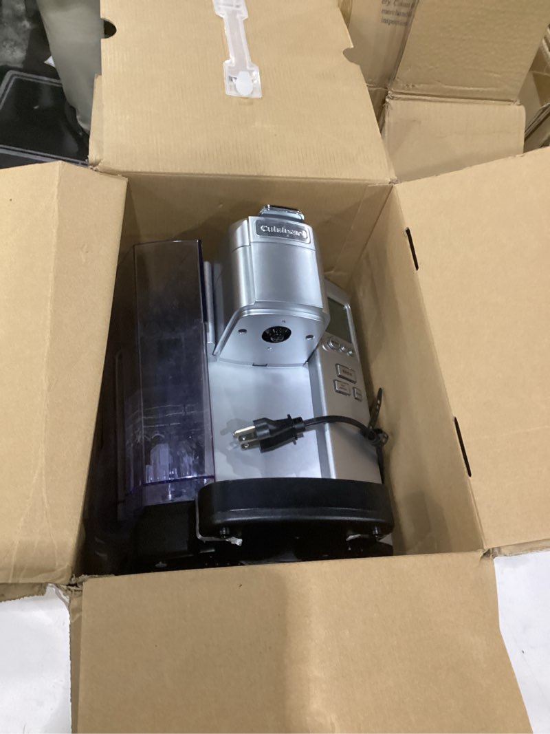 Condition photo showing As Is for cuisinart coffee maker, single serve 72-ounce reservoir pod coffee machine, programmable brewing & hot water dispenser, 3 cup-size settings, stainless steel, ss-10p1, silver