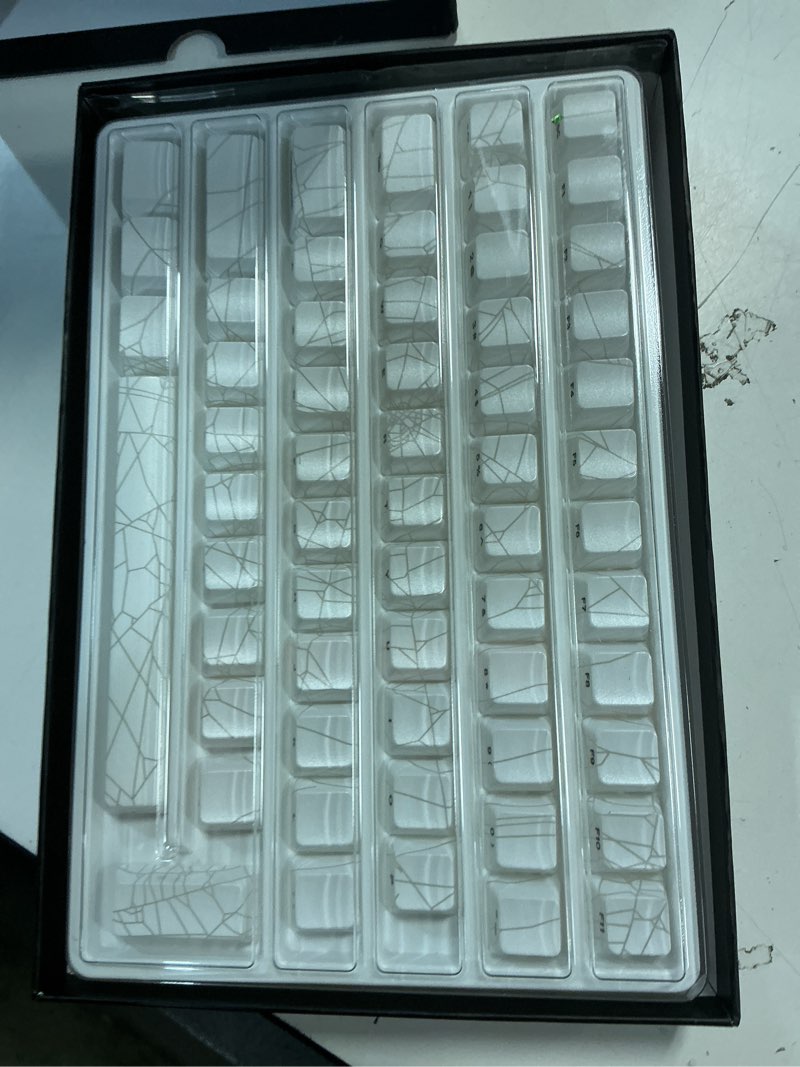 Condition photo showing Good Condition for x xvx shine through keycaps w/imd tech, custom spider web keycaps 60 75 100 percent, white key cap set lines backlit, oem profile side printed for keyboards white spider web