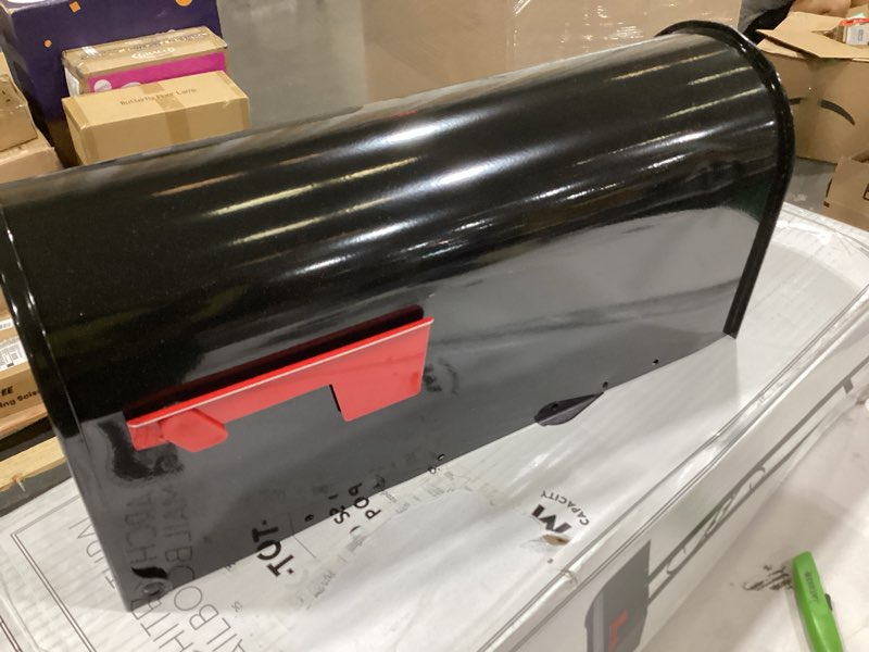Condition photo showing Good Condition for architectural mailboxes mailbox-to-go weather-resistant steel metal mail box for outside with post, black, medium curbside mailbox, usps approved for residential delivery