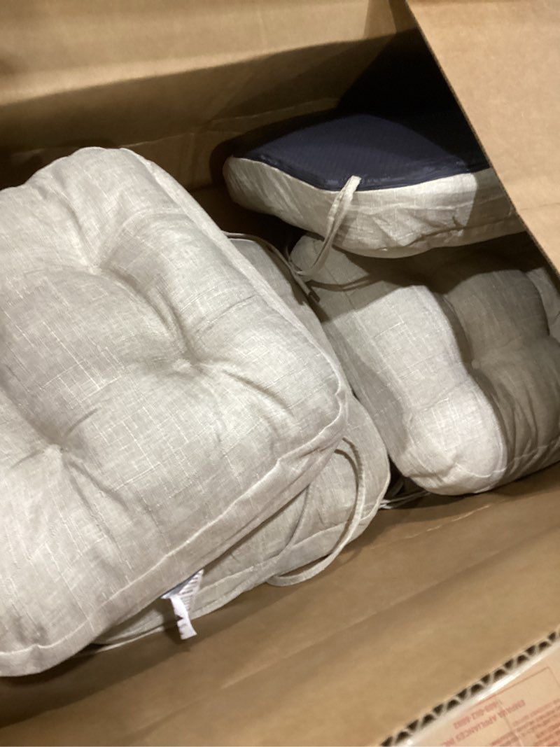 Condition photo showing As Is for Chair Cushions, Memory Foam Dining Chair Cushions, Tufted Indoor Chair Pads, Set of 4, 16.5' x 16.5' x 3.5', Beige Beige Pack of 4