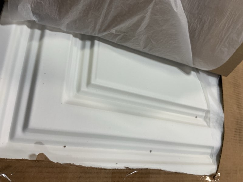 Condition photo showing Good Condition for 2ft x 2ft Drop Ceiling Tiles, White Icon Relief Ceiling Tiles 24 x 24in.Waterproof, Washable and Fire-Rated - Reusable - High-Grade PVC to Prevent Breakage Cover 48 Sq. Ft, Pack of 12 Tiles