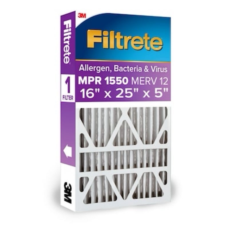 filtrete 16 x 25 x 5 merv 12 1550 mpr allergen, bacteria and virus electrostatic pleated air filter