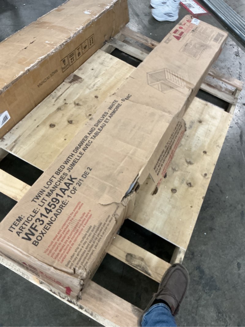 Condition photo showing As Is for (Incomplete) (similar) Merax Full Over Twin Bunk Bed with Desk, Drawers and Shelves, White White Full Over Twin+Desk