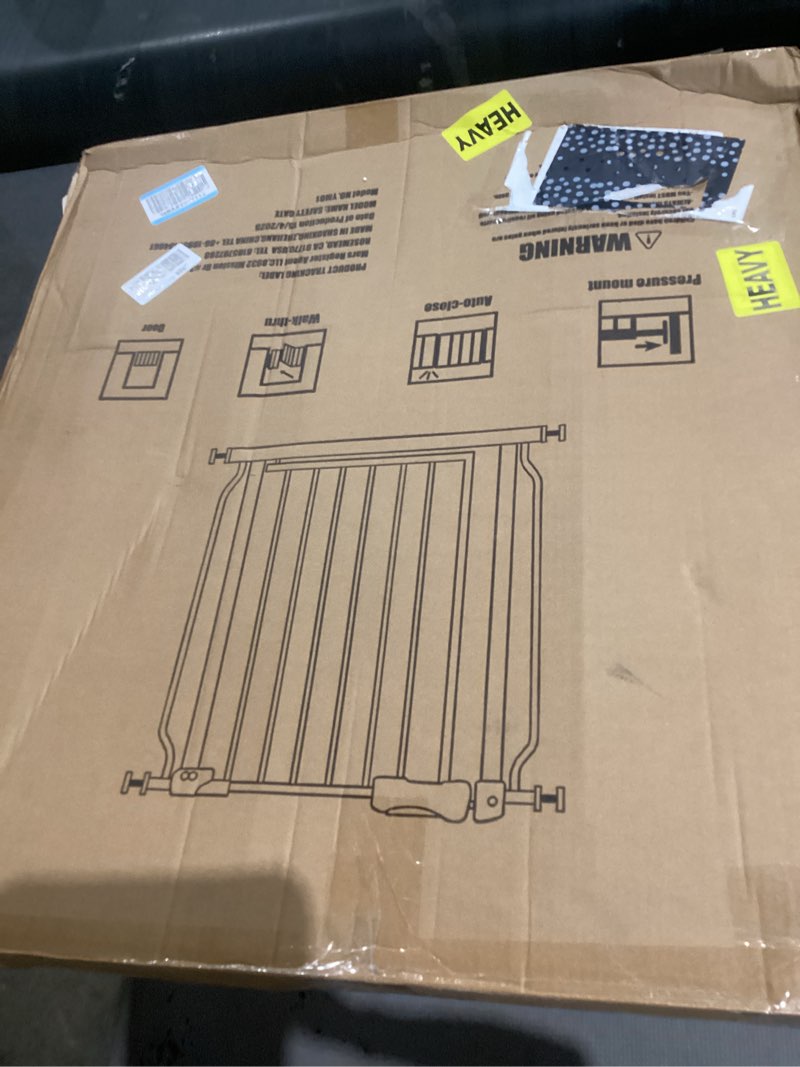 Condition photo showing New/Like New for wide baby gate for stairs doorways pressure mounted baby gate walk through child gates for kids or pets indoor safety gates 34 to 38.5 inch wide 34-38.5"/86-98cm white