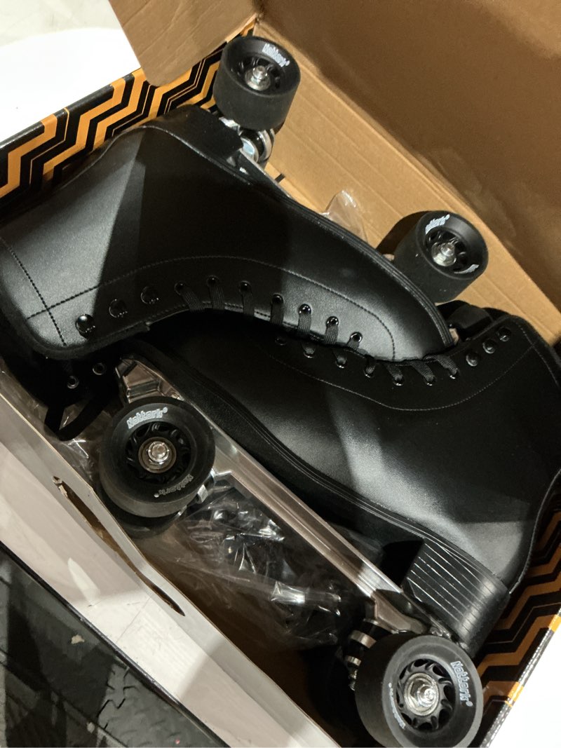 Condition photo showing Good Condition for nattork roller skates for women, pu leather high-top quad skates for beginner, indoor outdoor 4 wheels double-row skates for adults black women's 13/ men's 12