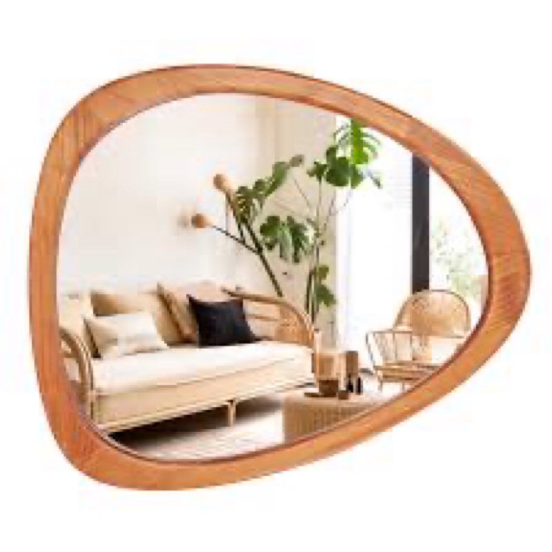 asymmetrical wood framed accent wall mirror