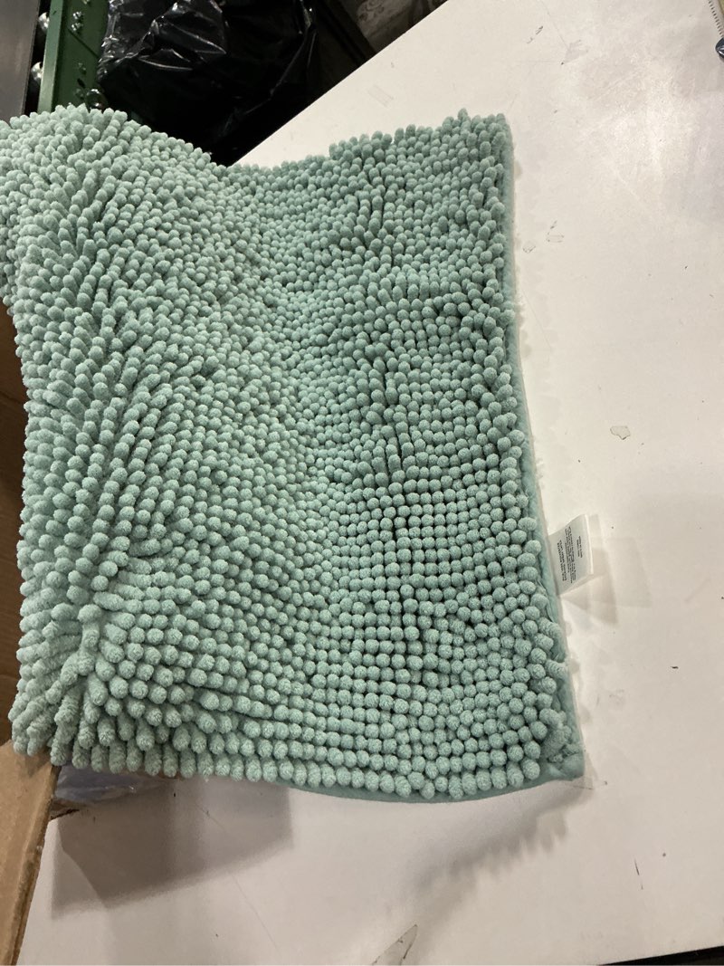 Condition photo showing As Is for Resort Collection Plush Shag Chenille 21 x 34" Bath Mat, Aqua