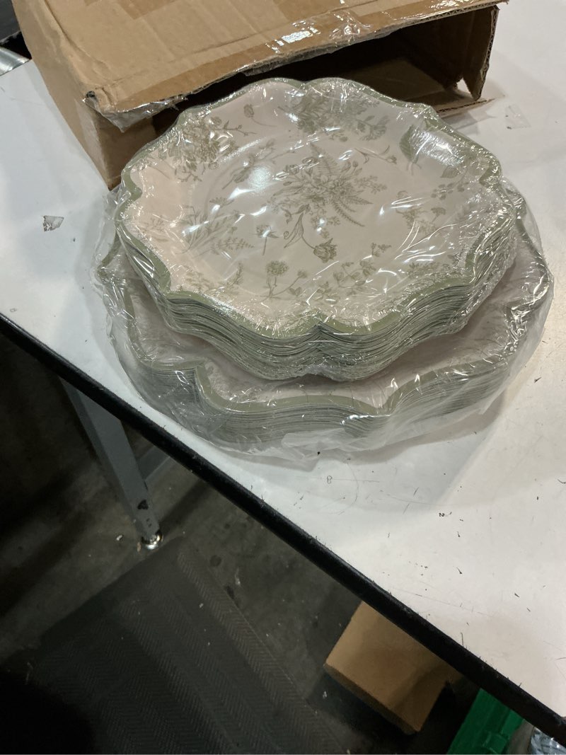 Condition photo showing Good Condition for havawish 100 pcs sage green disposable plates floral green and white paper dessert dinner plates bulk set of 50 guests 8 inch 10 inch for birthday wedding bridal tea sage party supplies