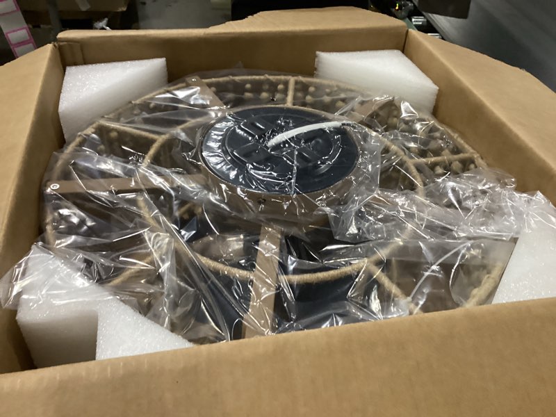 Condition photo showing New/Like New for boho caged ceiling fans with lights, 20 inch rustic wood beaded ceiling fan with light remote control,coastal flush mount 6 speeds for bedroom, nursery 20" beaded boho ceiling fan with lights flush mount
