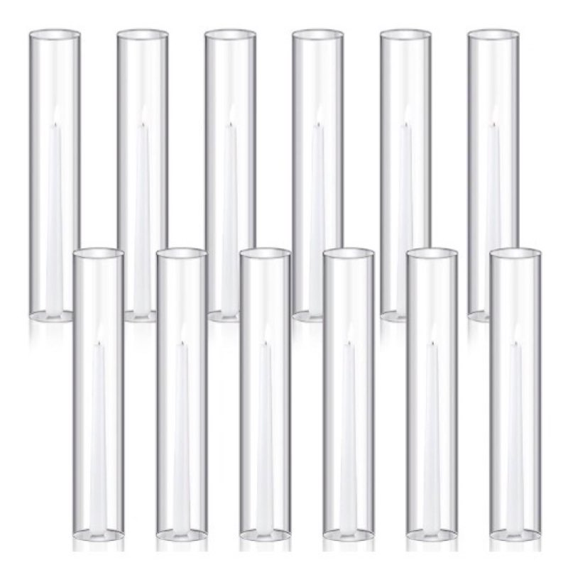 Treela 6 Pcs 2.5" W x 14" H Hurricane Candle Holder Sleeve Bottomless Glass Cylinder Candleholder Tall Candle Glass Cover Clear Open Ended Shade Chimney Tube Cover for Pillar Taper Lamp