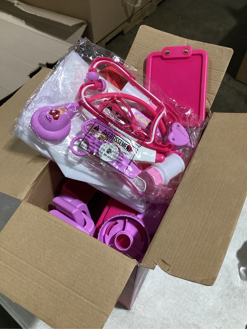 Condition photo showing New/Like New for phobby doctor kit for toddlers aged 3 4 5, medical pretend play set for kids with bag and costume, doctor cart toy for girls boys birthday gift (pink) pink doc cart with bag