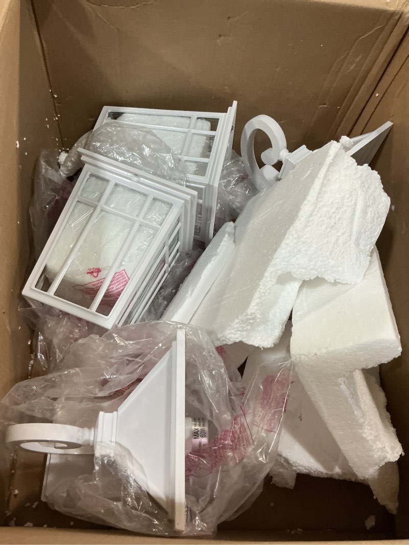 Condition photo showing As Is for darkaway outdoor wall lights for house, exterior lighting fixtures wall mount outside porch lights waterproof white outdoor sconce lights with water ripple glass for patio garage front door white-water ripple glass 14"-2pcs