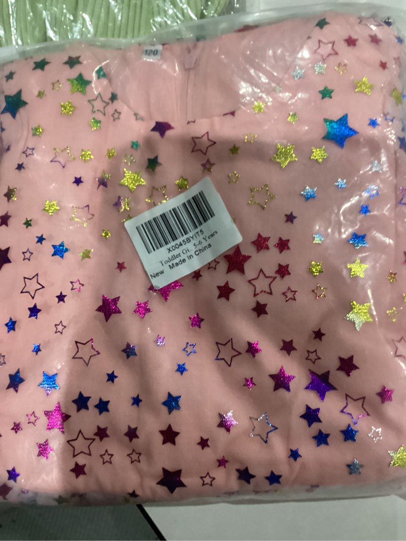 Condition photo showing New/Like New for Little Girl Sequin Star Tulle Tutu Dress Toddler Kids Ruffles Sleeve Flower Girl Wedding Party Princess Birthday Dresses 5-6 Years Pink