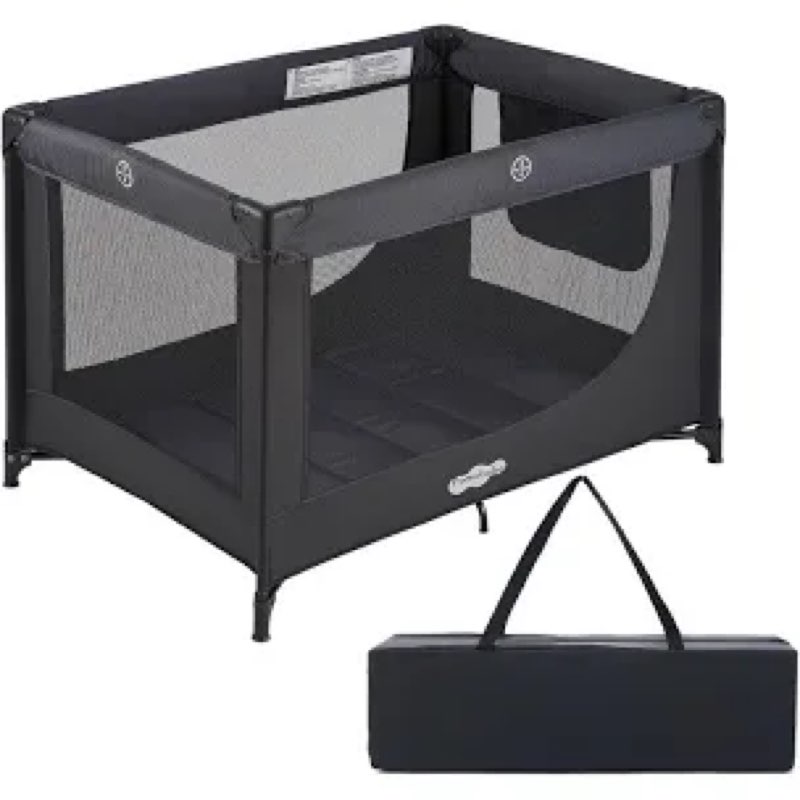 pamo babe compact pack and play - portable crib for baby, lightweight foldable travel playard with m
