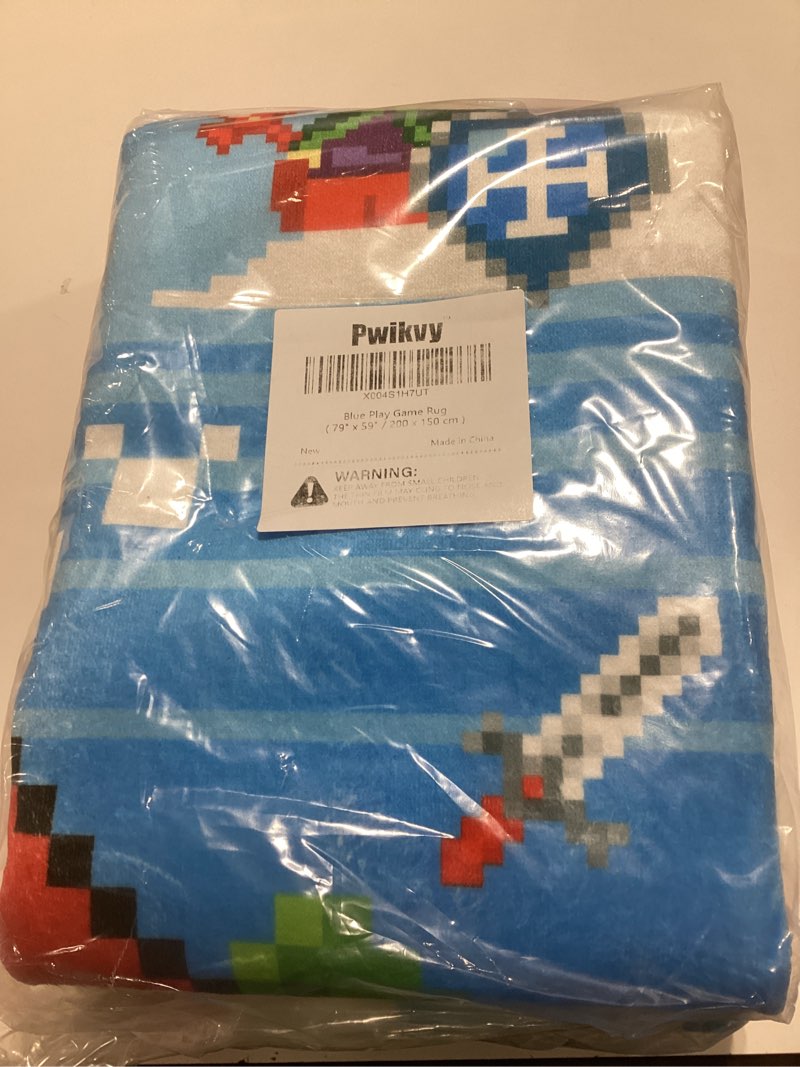 Condition photo showing Good Condition for Block Game Rug Teen Kids Carpet, Pixel Games Scene Decoration Mat, Washable Cube Block Game Rugs for Boy’s Bedroom Living Room Playroom, Non-Slip Children Gaming Area Rugs (Blue Play, 79" x 59") Blue Play 4'11" x 6'7" (Rectangular)