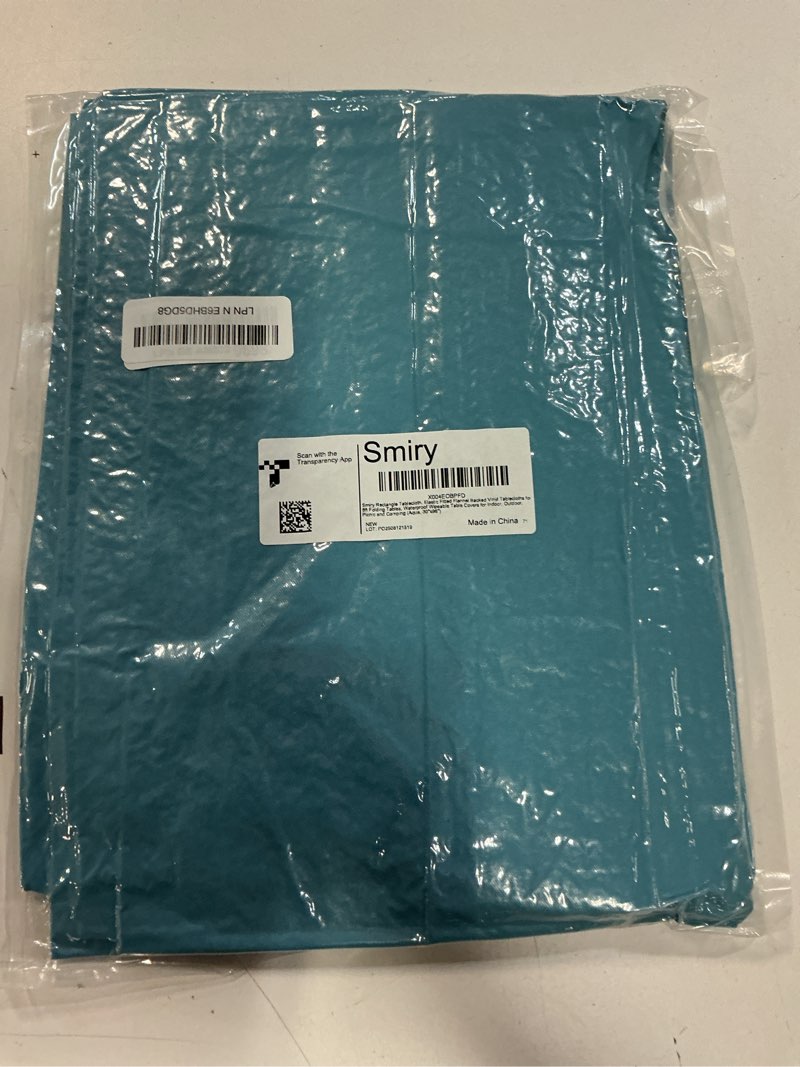 Condition photo showing New/Like New for smiry rectangle tablecloth, elastic fitted flannel backed vinyl tablecloths for 8ft folding tables, waterproof wipeable table covers for indoor, outdoor, picnic and camping (aqua, 30"x96") 96" x 30" (rectangular) aqua 1