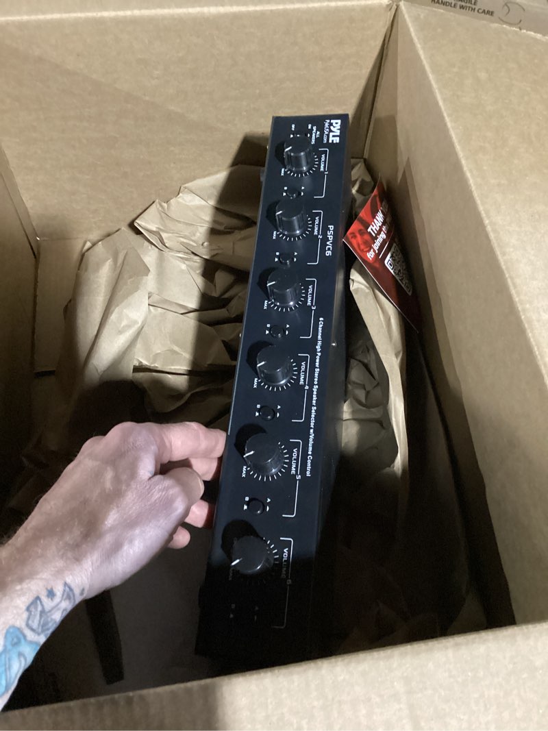 Condition photo showing Good Condition for pyle 6channel speaker selector- premium switch box hub distribution system w/individual volume control for multi-channel amplifier power, controls up to 6 pairs of indoor or outdoor speaker- pspvc6.5