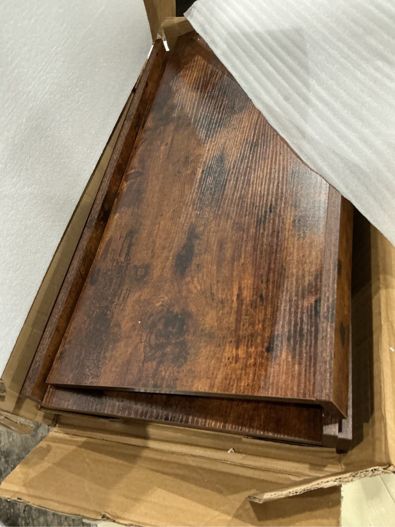 Condition photo showing Good Condition for wire shelf covers for pantry, premium engineered wood shelf covers for wire shelving, wire rack covers for closet, laundry room, easy assembly, rustic brown (5pcs, 26" w x 12" d), patent pending 5 26"wx12"d
