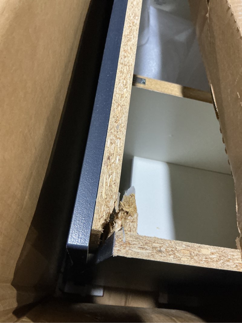 Condition photo showing As Is for project source 48-in deep blue single sink bathroom vanity with white cultured marble top