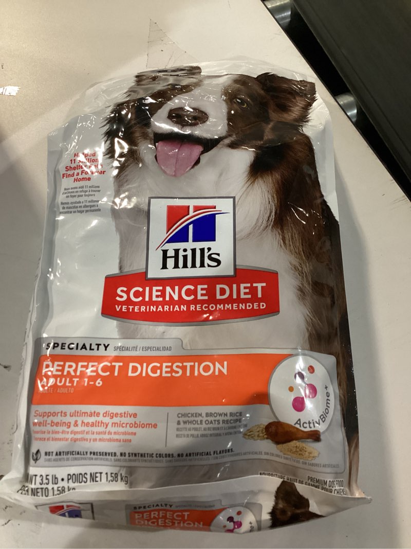 Condition photo showing New/Like New for ( best by 06/2026 ) Hill's Science Diet Perfect Digestion, Adult 1-6, Digestive Support, Dry Dog Food, Chicken, Brown Rice, & Whole Oats, 3.5 lb Bag Chicken, Brown Rice, & Whole Oats 3.5 Pound (Pack of 1)