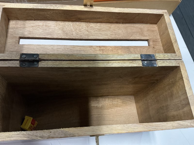 Condition photo showing Good Condition for wedding card box with card slit and lock 12"x10"x4.5"- gift wishing well card box for weddings, receptions, birthdays, graduations, baby showers, honeymoon funds lf (walnut)