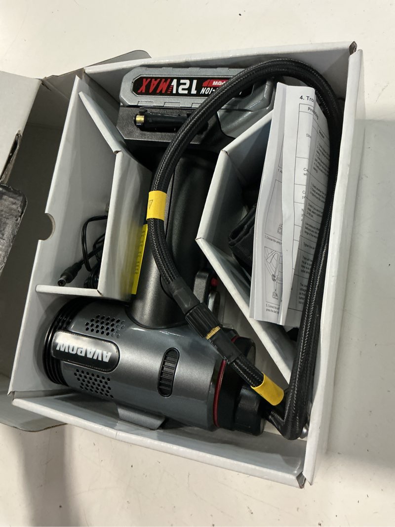 Condition photo showing Good Condition for avapow t12 portable tire inflator, 160 psi cordless dual power air compressor with rechargeable battery, digital gauge and 12v car adapter