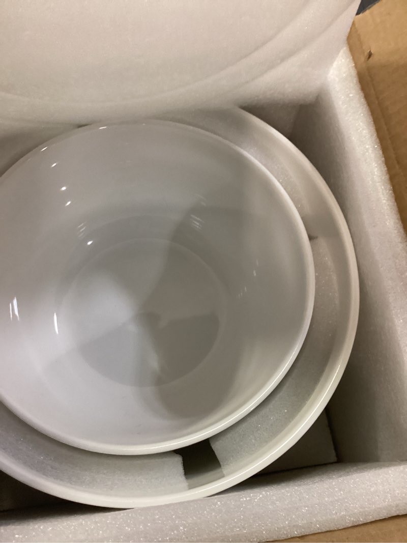 Condition photo showing Good Condition for Ceramic Large Mixing Bowls for Kitchen, Set of 2 Big Serving Bowls for Cooking, Popcorn, Salad, Soup, Baking, Dough Bread Making Bowl, 10 inch + 8 inch, White Set of 2 White