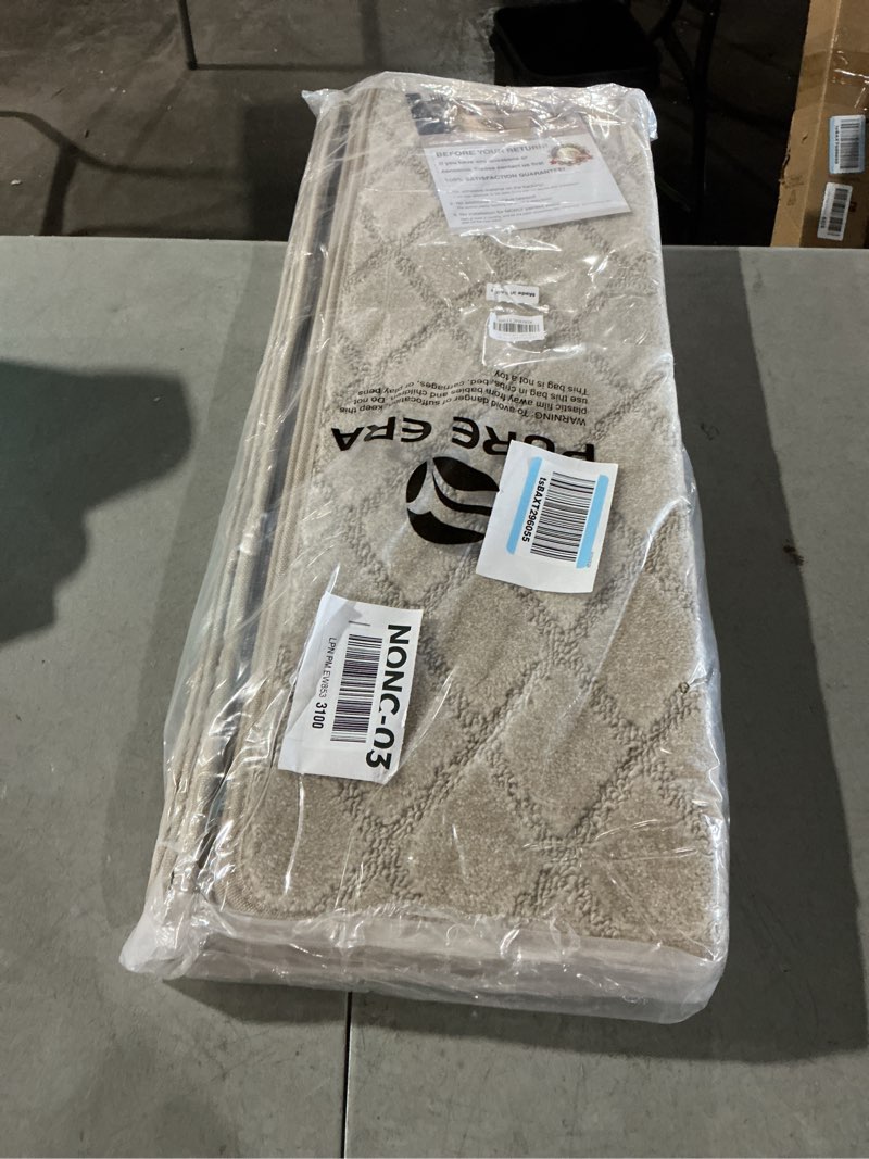 Condition photo showing Good Condition for PURE ERA Bullnose Carpet Stair Treads Tape Free Non-Slip Indoor Stair Protectors Pet Friendly Stair Treads for Wooden Steps 9.5" x 30"(7 Pieces, Cream Gray Diamond Trellis) Cream Gray Diamond Trellis 7 Pieces with Bullnose