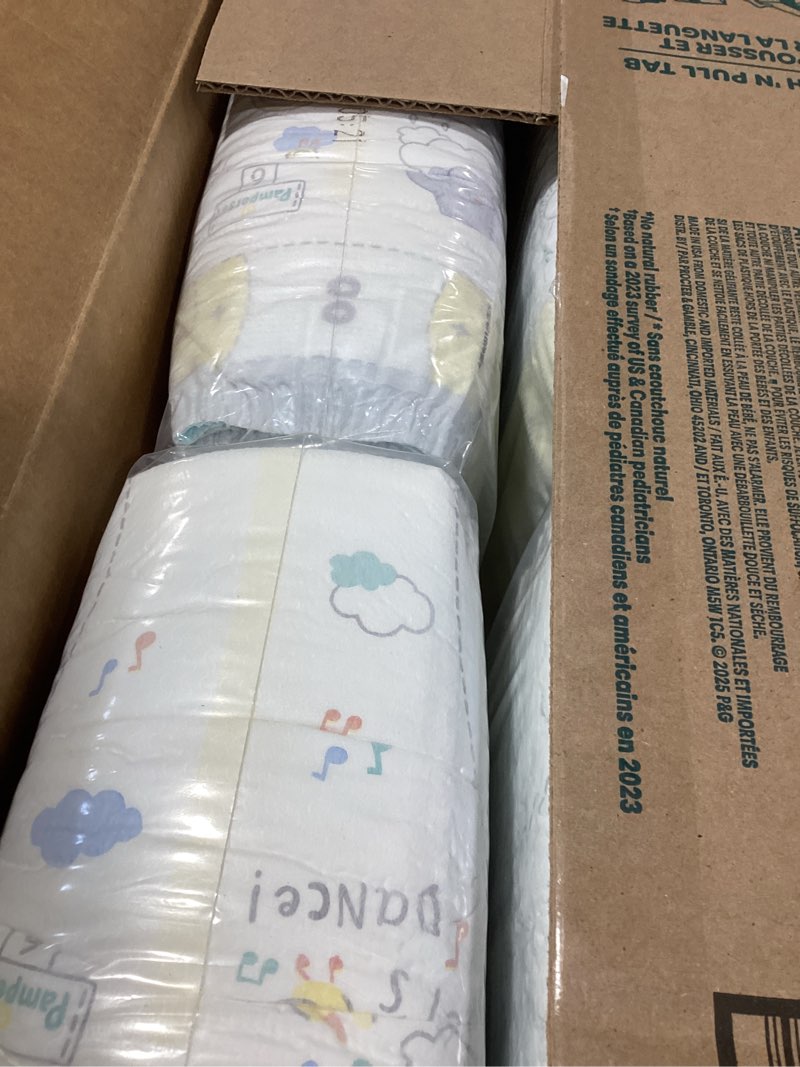 Condition photo showing New/Like New for pampers swaddlers diapers, size 6 (23-44 lbs), 108 count, absorbent, keeps baby dry and comfortable, skin safe disposable baby diaper (packaging may vary) size 6 108
