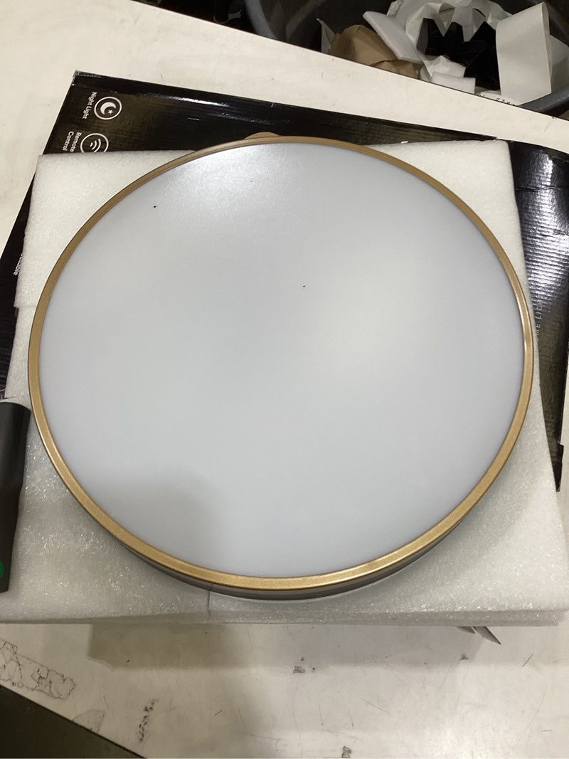 Condition photo showing Good Condition for 15 inch flush mount ceiling light with remote control & night light, 5cct dimmable ceiling light fixture, 35w 3500lm 2700k-6500k adjustable led ceiling lights for bedroom kitchen living room 15 inch black gold