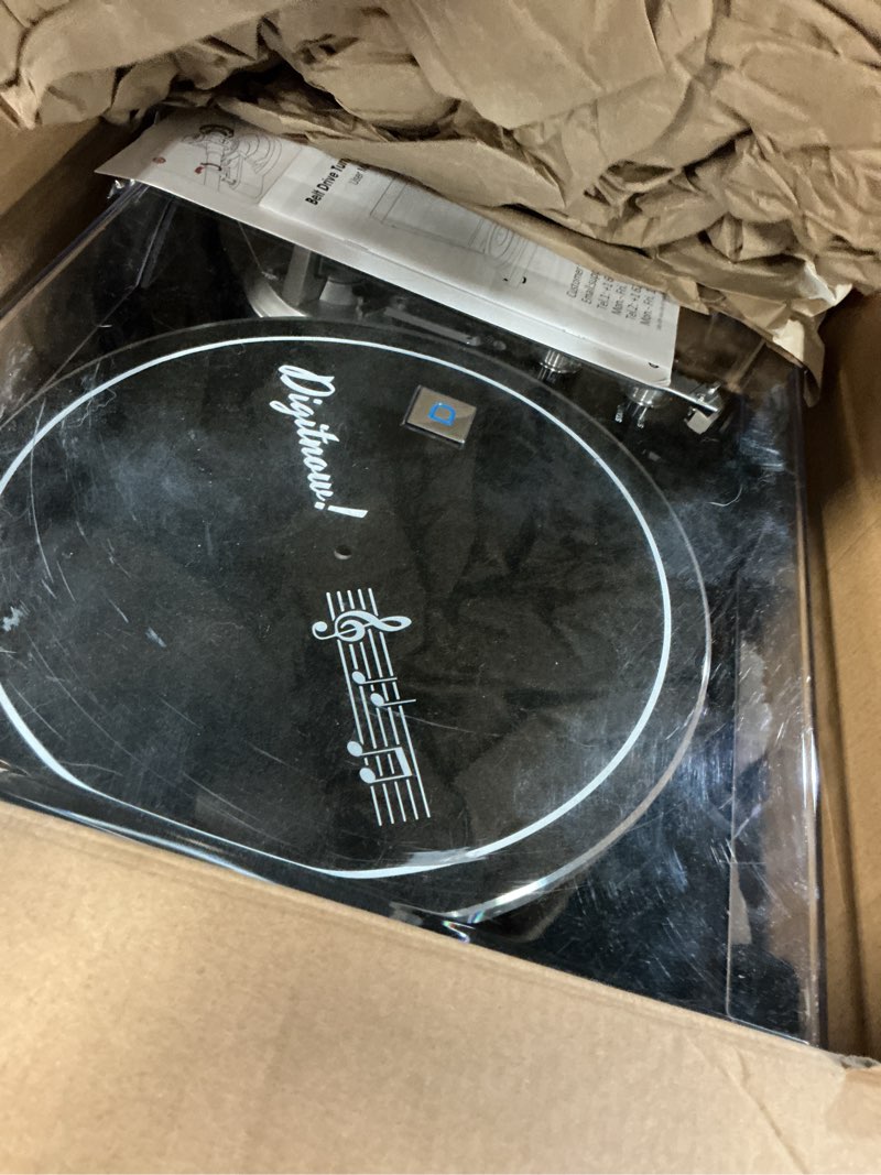 Condition photo showing Good Condition for belt drive turntable for vinyl record player, bluetooth output, built-in phono preamp, usb digital output, magnetic cartridge, 33/45 rpm, high-gloss wood design, no built-in speakers black