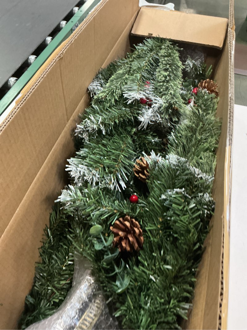 Condition photo showing Good Condition for 2 Set 4Ft Snowy Outdoor Christmas Entrance Tree with Timer 60 Warm Lights Battery Operated,120 Branches Tips,14 Eucalyptus,13 Smoky Pine Bristle Leaves,10 Pine Cones,9 Red Berries for Porch Front Door 4 Ft Snowy Potted Tree