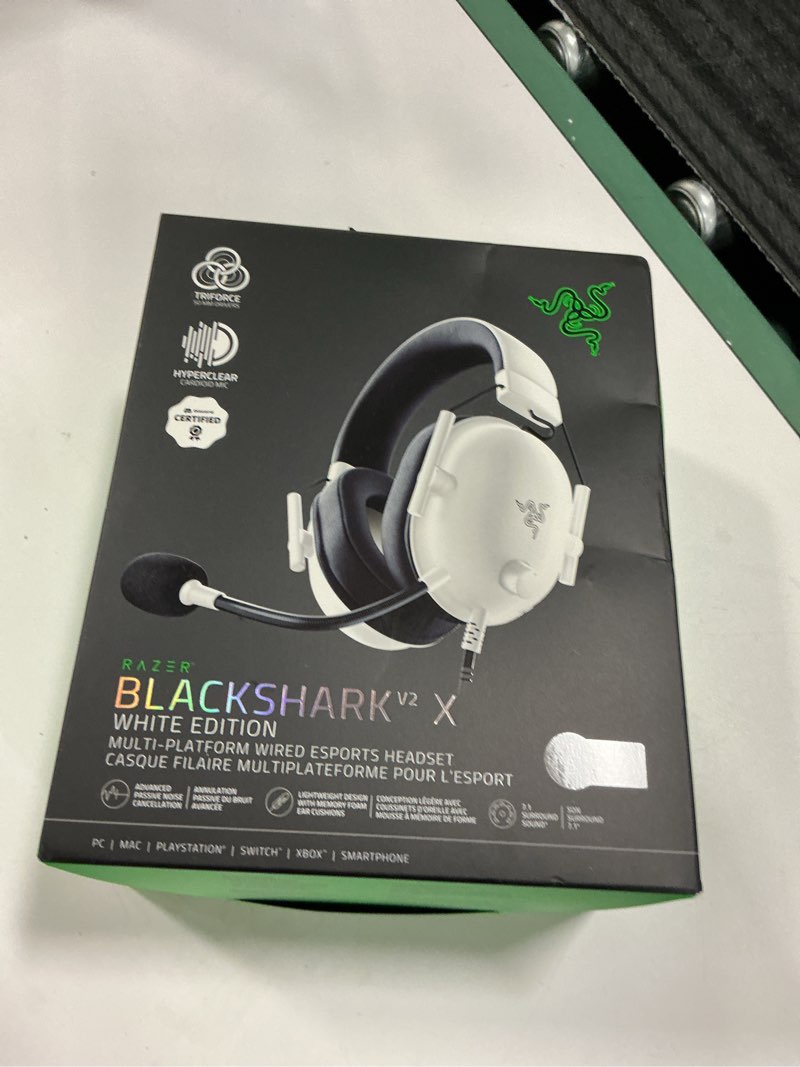 Condition photo showing New/Like New for Razer BlackShark V2 X Gaming Headset: 7.1 Surround Sound - 50mm Drivers - Memory Foam Cushion - for PC, Mac, PS4, PS5, Switch - 3.5mm Audio Jack - White White 3.5 mm PC Headset