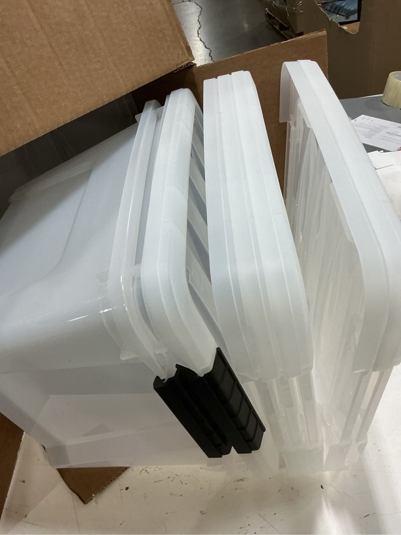 Condition photo showing Good Condition for iris usa 19 qt clear plastic storage box with latches  6 pack